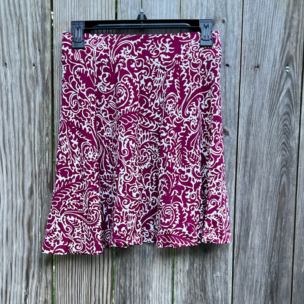 LOFT Raspberry Burgundy and Cream Flow Skirt Women’s XS Petite